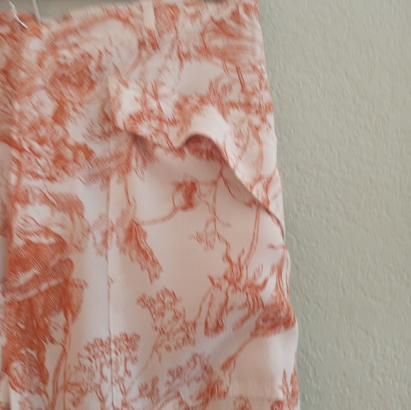 Zara Pastel Peach and Cream Toile Wide Leg Lightwight Flowy Coastal Silky Pant - Picture 4 of 8